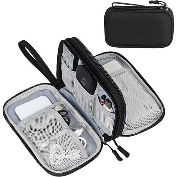 FYY Travel Cable Organizer Waterproof Electronics Storage Case Black Pouch - Picture 7 of 7